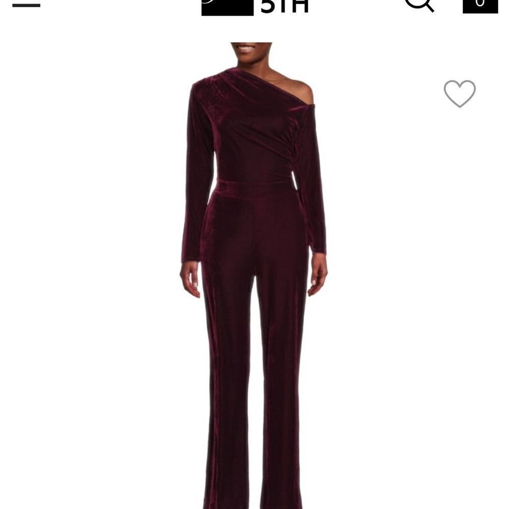 Reiss Ella Red One Shoulder Velvet Jumpsuit | Size 8